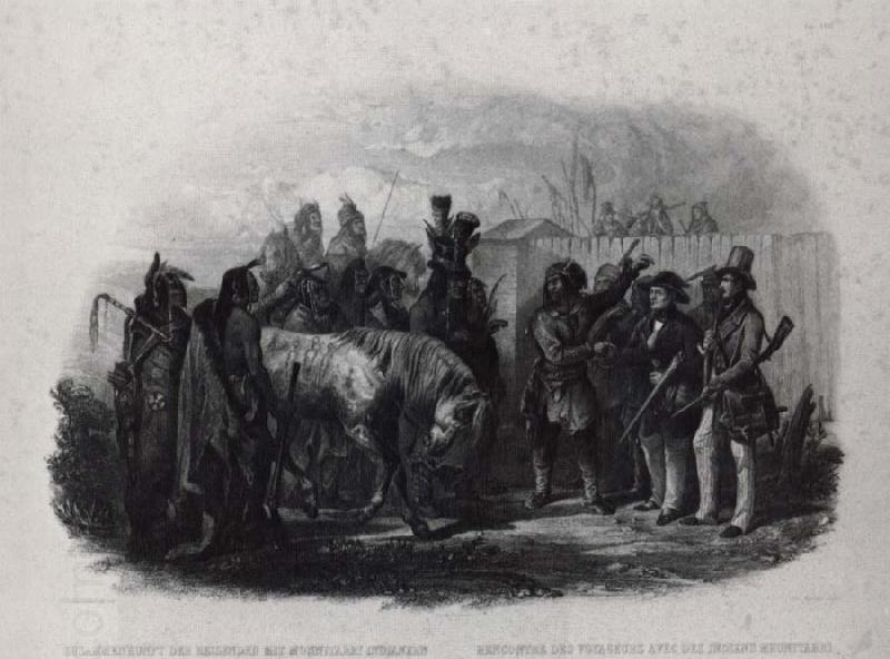 Karl Bodmer The Travelers meeting with Minnetarree indians near fort clark oil painting picture